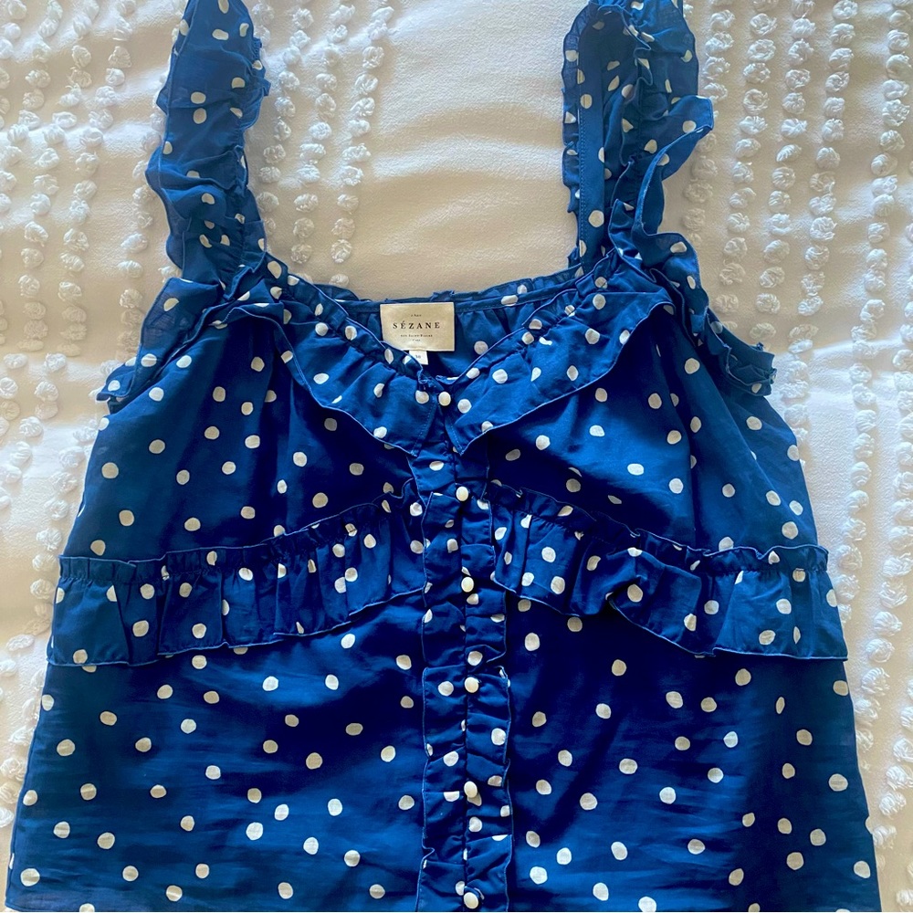 Sezane Alban blouse in Dotty Blu Sz 38